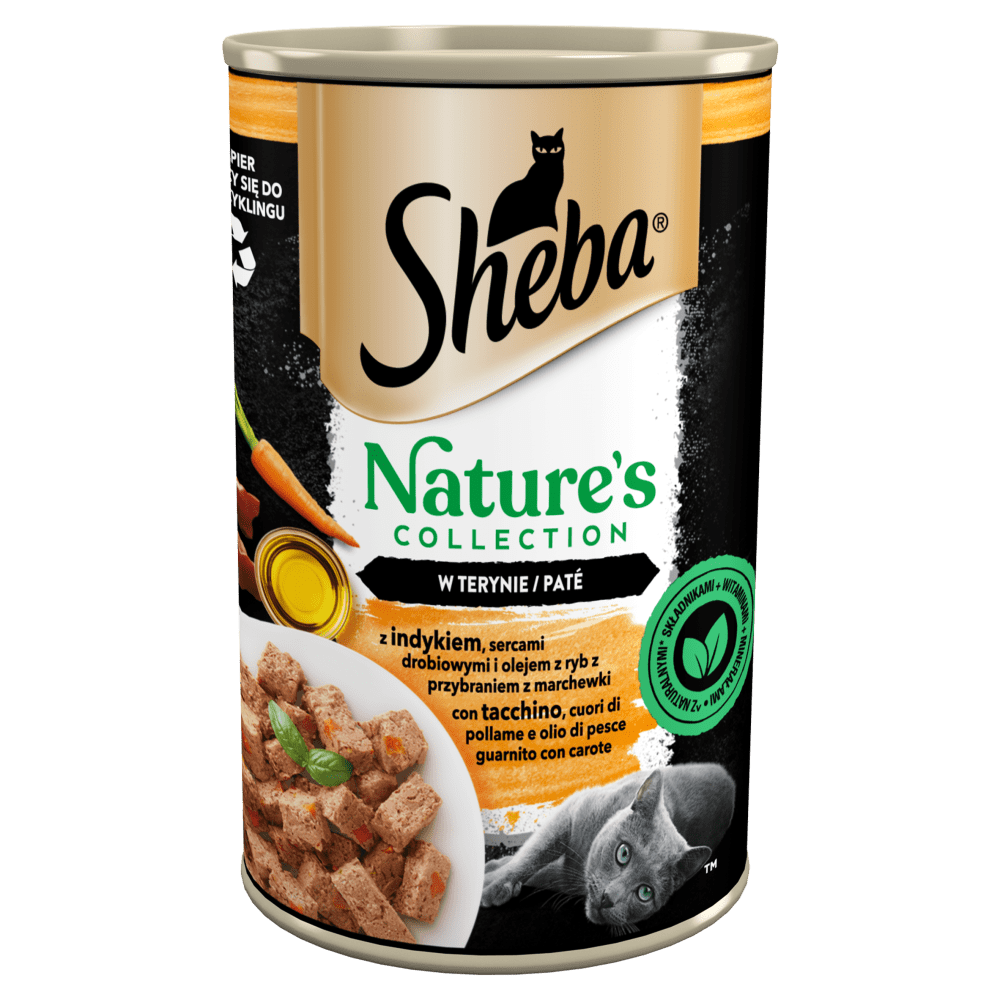 SHEBA® Nature’s Collection indycze i drobiowe serce z olejem rybnym przybrane marchewką w terynie 400 g - 1