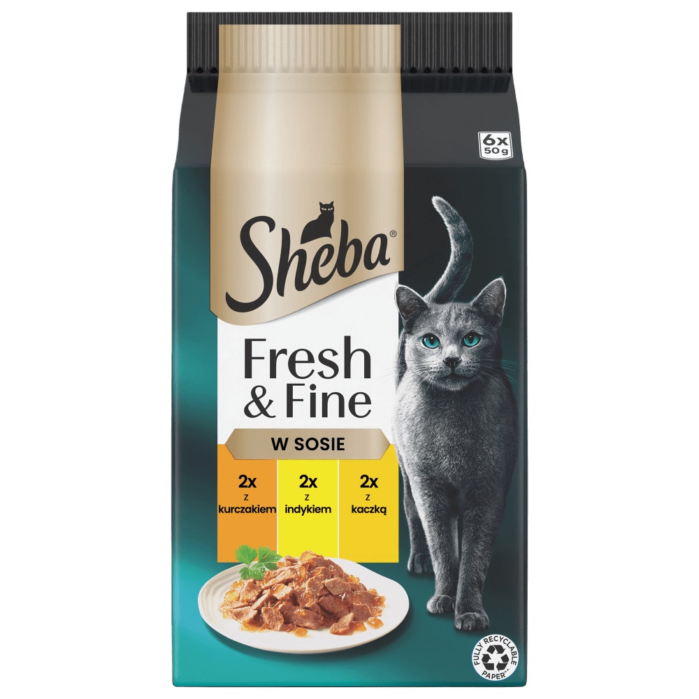 SHEBA® Fresh & Fine w sosie z Kurczakiem, Indykiem i Kaczką 6x50 g - 1